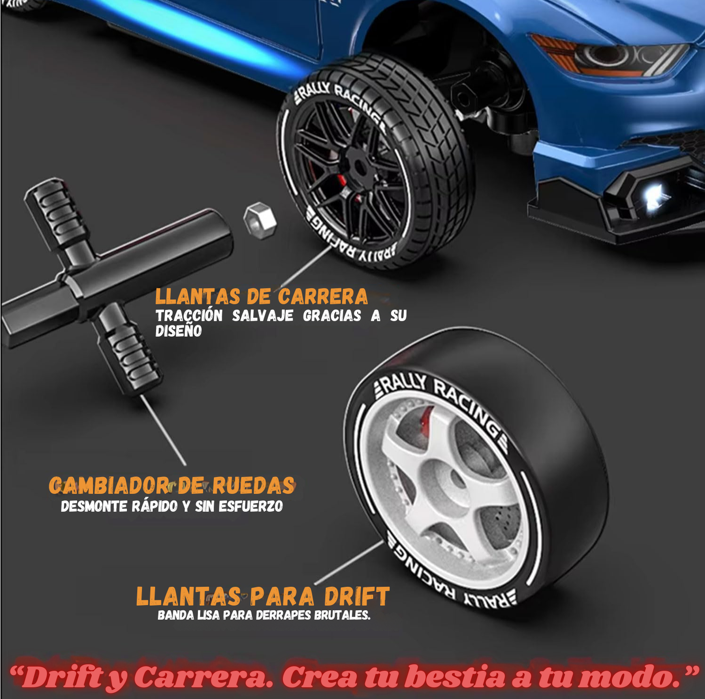 Carro RC Drift 1:24 4x4, alta velocidad con 2.4 GHz, luces LED y diseño azul deportivo. Modelo 8602-Blue.