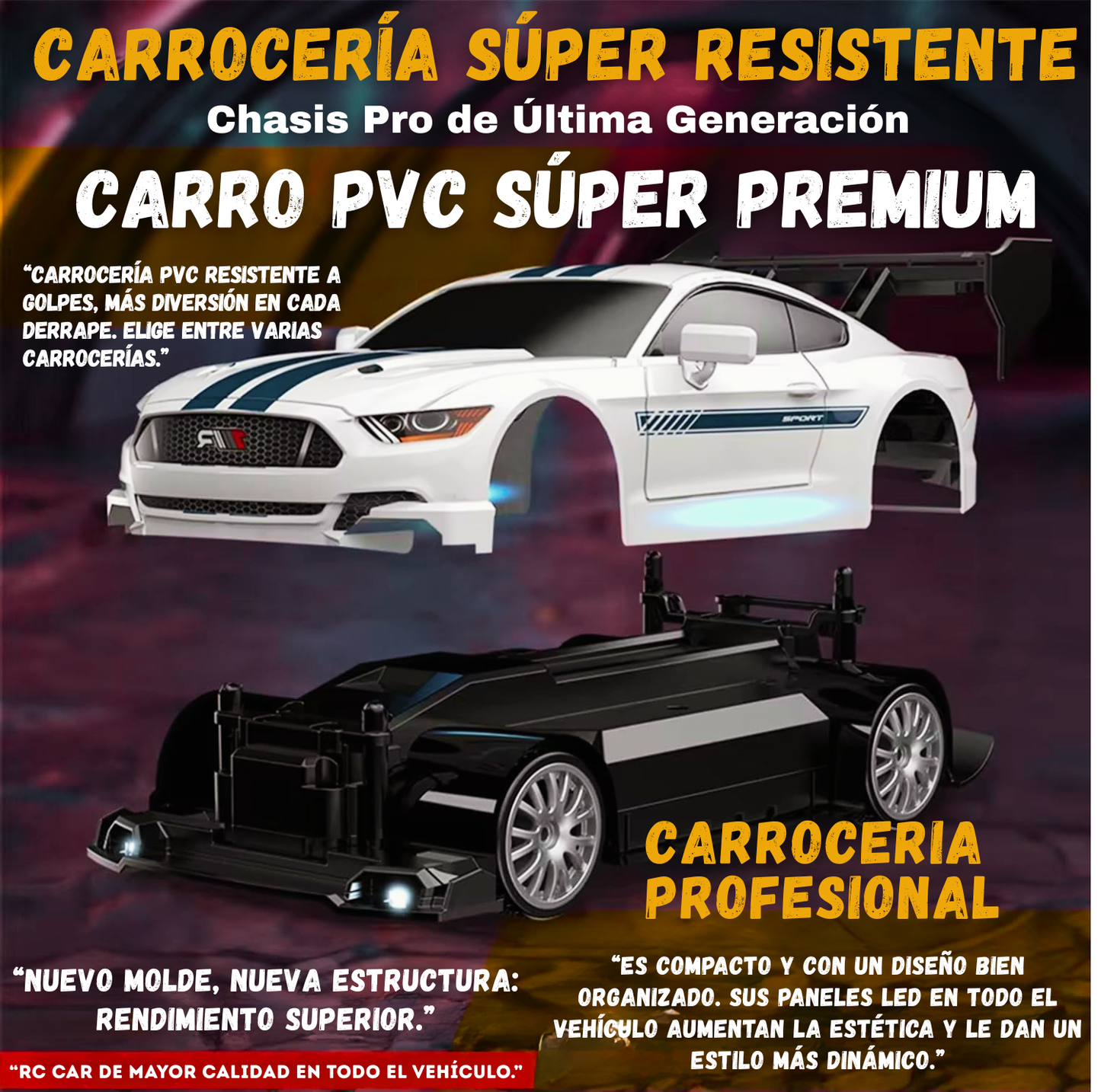 Carro RC Drift 1:24 4x4, alta velocidad con 2.4 GHz, luces LED y diseño azul deportivo. Modelo 8602-Blue.